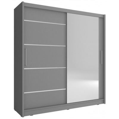 VÝPRODEJ - Skříň s posuvnými dveřmi a zrcadlem 200 cm MARVAN - grafit