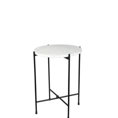 Kulatý konferenční stolek LORE - bílý mramor / černý