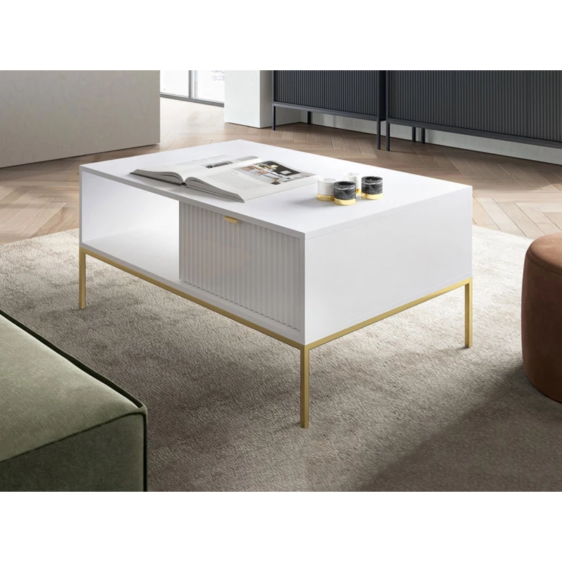 Konferenční stolek UMAG - zlatý / bílý