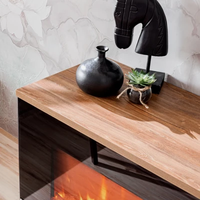 Televizní stolek s elektrickým krbem AGRIA - dub sterling / bílý