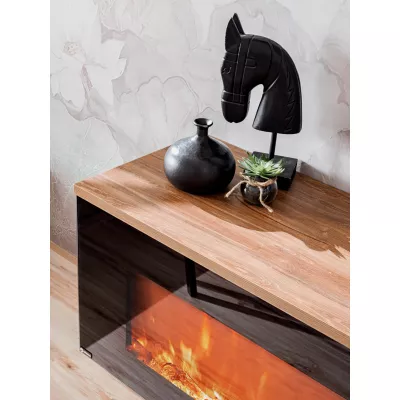 Televizní stolek s elektrickým krbem AGRIA - dub sterling / bílý