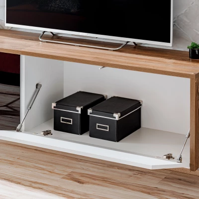 Televizní stolek s elektrickým krbem AGRIA - dub sterling / bílý