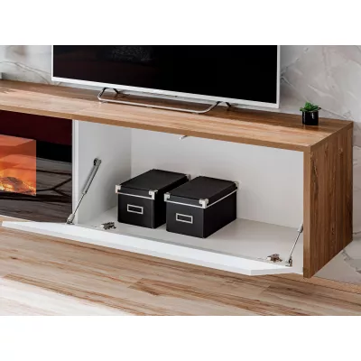 Televizní stolek s elektrickým krbem AGRIA - dub sterling / bílý