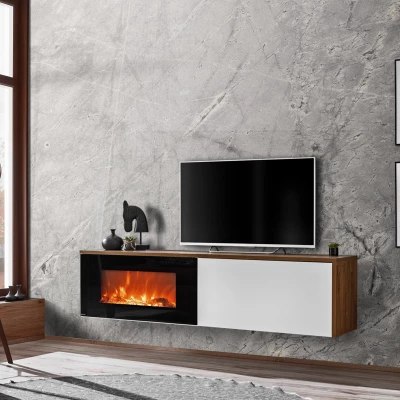 Televizní stolek s elektrickým krbem AGRIA - dub sterling / bílý