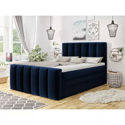 Boxspringová dvoulůžková postel 200x200 MARCELINO - modrá + topper ZDARMA