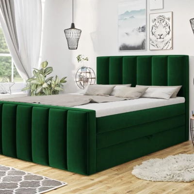 Boxspringová dvoulůžková postel 180x200 MARCELINO - zelená + topper ZDARMA