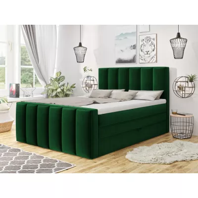 Boxspringová dvoulůžková postel 160x200 MARCELINO - zelená + topper ZDARMA
