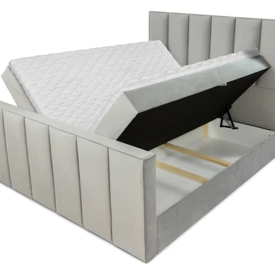 Boxspringová dvoulůžková postel 160x200 MARCELINO - šedá + topper ZDARMA