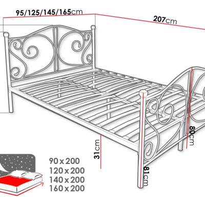 Kovová manželská postel 160x200 TRISTANA - černá