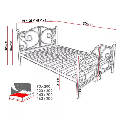 Kovová manželská postel 160x200 TRISTANA - černá