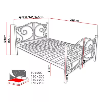 Kovová jednolůžková postel 90x200 TRISTANA - černá