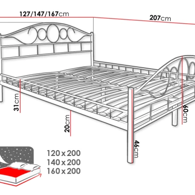 Kovová manželská postel 160x200 TEJANO - černá