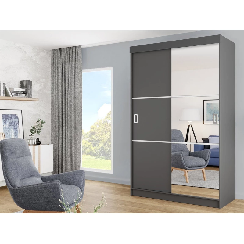 Zrcadlová šatní skříň 138 cm ROMARI - antracitová