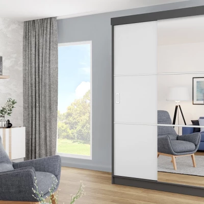 Zrcadlová šatní skříň 138 cm ROMARI - antracitová / bílá