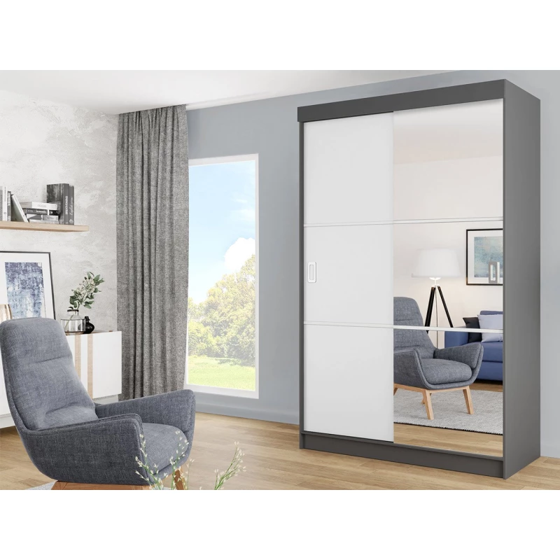 Zrcadlová šatní skříň 138 cm ROMARI - antracitová / bílá