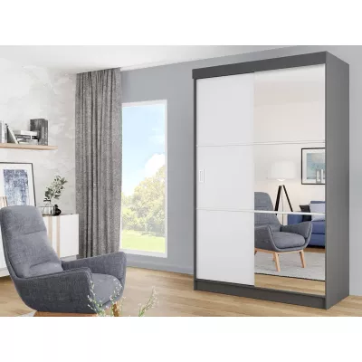 Zrcadlová šatní skříň 138 cm ROMARI - antracitová / bílá