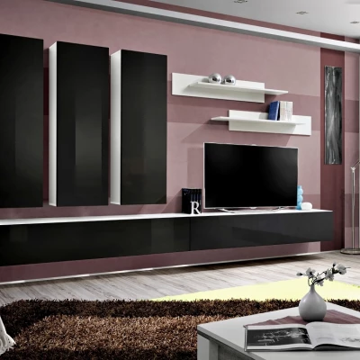Závěsná obývací stěna FREYA 1 - bílá / černá
