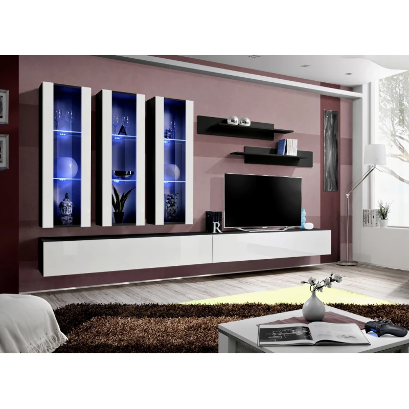 Závěsná obývací stěna FREYA 3 - černá / bílá