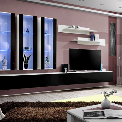 Závěsná obývací stěna FREYA 3 - bílá / černá