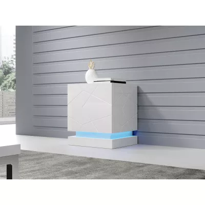 Set 2x noční stolek s RGB LED osvětlením LIMA - bílý / lesklý bílý