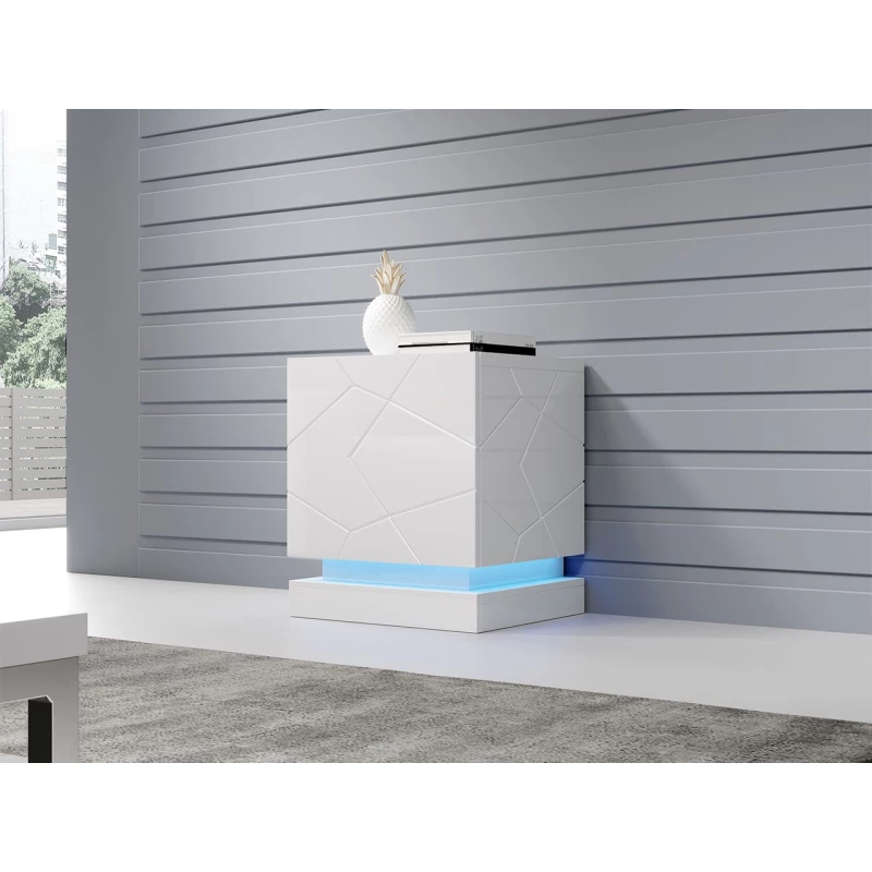 Set 2x noční stolek s modrým LED osvětlením LIMA - bílý / lesklý bílý