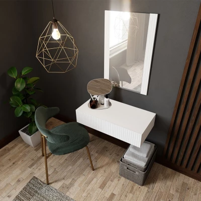 Závěsný toaletní stolek se zrcadlem CRATO - bílý