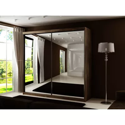 Šatní skříň s posuvnými dveřmi a zrcadlem 200 cm ELVIRA - jasan tmavý