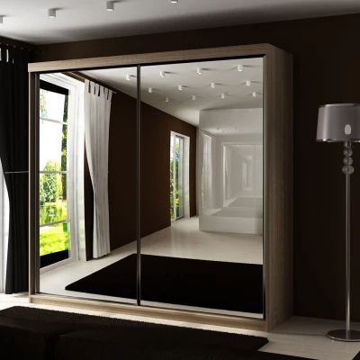 Šatní skříň s posuvnými dveřmi a zrcadlem 200 cm ELVIRA - dub sonoma