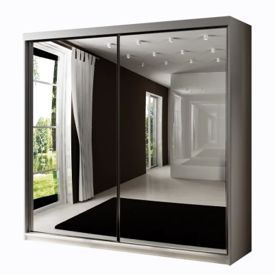 Šatní skříň s posuvnými dveřmi a zrcadlem 200 cm ELVIRA - jasan tmavý