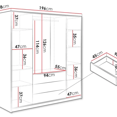 Velká šatní skříň 196 cm TAJO - černá