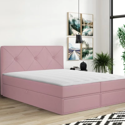 Kontinentální manželská postel 180x200 LEYA - růžová + topper ZDARMA