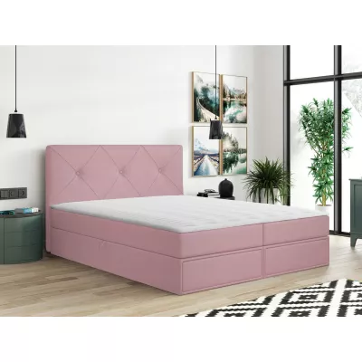 Kontinentální manželská postel 160x200 LEYA - růžová + topper ZDARMA