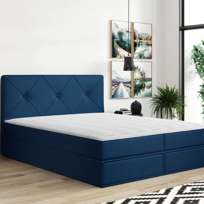 Kontinentální manželská postel 140x200 LEYA - modrá + topper ZDARMA