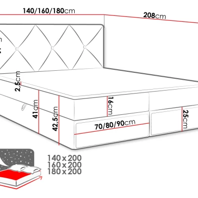 Kontinentální manželská postel 180x200 LEYA - šedá + topper ZDARMA