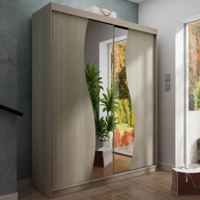 Zrcadlová šatní skříň 150 cm s RGB LED osvětlením ELVIRA 4 - dub sonoma