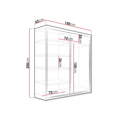 Zrcadlová šatní skříň 150 cm ELVIRA 4 - dub sonoma