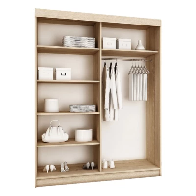 Zrcadlová šatní skříň 150 cm s RGB LED osvětlením ELVIRA 4 - dub sonoma