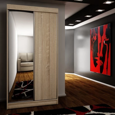 Zrcadlová šatní skříň 100 cm s RGB LED osvětlením ELVIRA 2 - dub sonoma