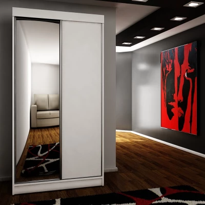 Zrcadlová šatní skříň 100 cm s RGB LED osvětlením ELVIRA 2 - bílá