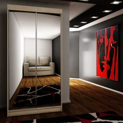 Zrcadlová šatní skříň 100 cm s RGB LED osvětlením ELVIRA 1 - dub sonoma