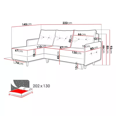 Rozkládací rohová sedací souprava RICARDA - tmavá šedá