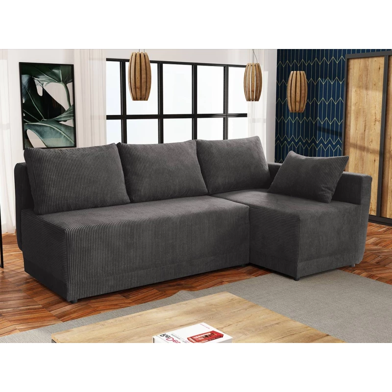 Rohová rozkládací sedací souprava UVERAL - tmavá šedá, pravý roh