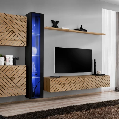 Obývací stěna RIONATA 16 - černá / dub wotan