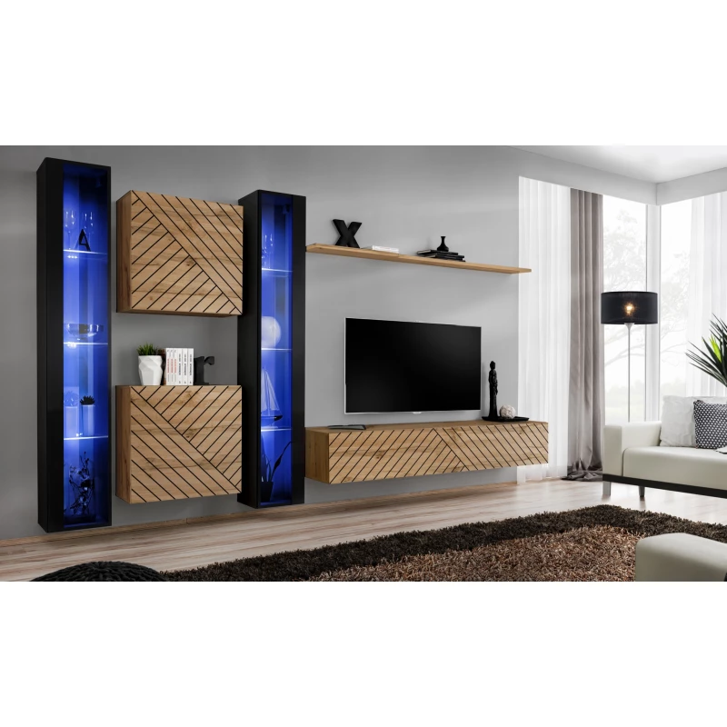 Obývací stěna RIONATA 16 - černá / dub wotan