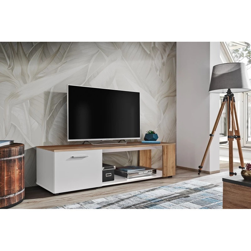 TV stolek BASILIE - bílý / dub wotan