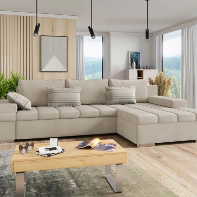 Rohová rozkládací sedačka ZELMA - béžová / vzorovaná, pravý roh