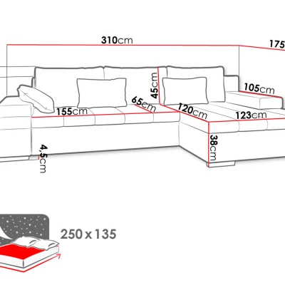 Rohová rozkládací sedačka ZELMA - béžová / vzorovaná, pravý roh