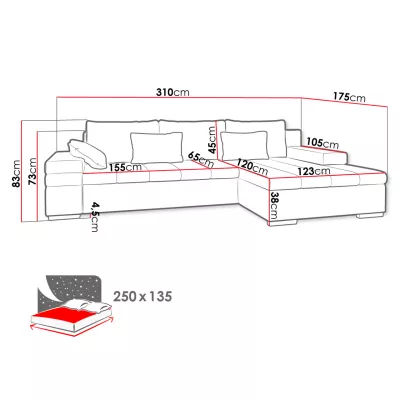 Rohová rozkládací sedačka ZELMA - béžová / vzorovaná, pravý roh