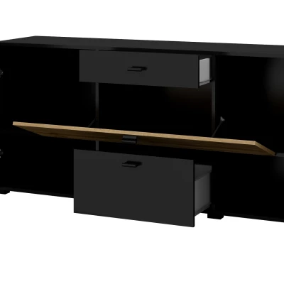 Široká kombinovaná komoda NIKOL - černý onyx / dub wotan