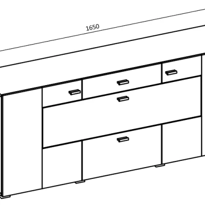 Široká kombinovaná komoda NIKOL - černý onyx / dub wotan